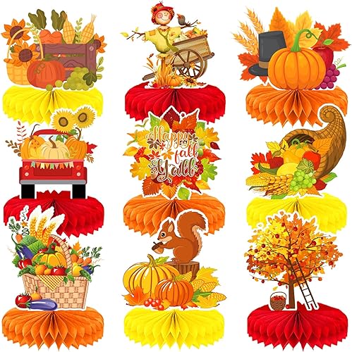 9 piezas de decoración de centro de mesa de otoño, decoración de mesa para fiesta de otoño, centro de mesa de Acción de Gracias, centro de mesa de
