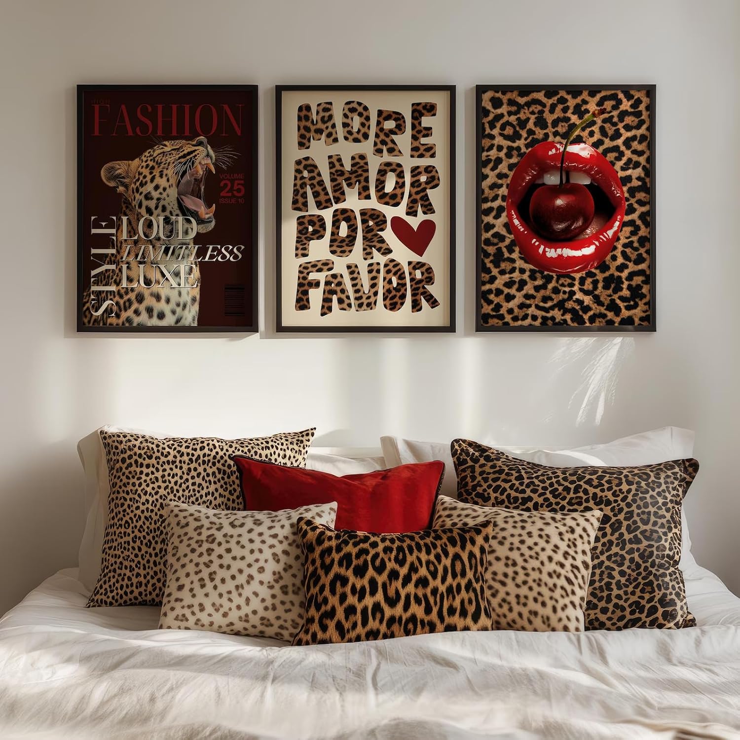6pcs Fashion Leopard Wall Art Prints Leopard Lucky 8 Ball Poster Ace of Hearts, Spades Poker Canvas Prints Vintage Preppy Room Aesthetic Cheetah Wall Decor for Teen Girls Bedroom Dorm Apartment Living Room Decor Unframed (brown art, 8x10inch, Unframed)