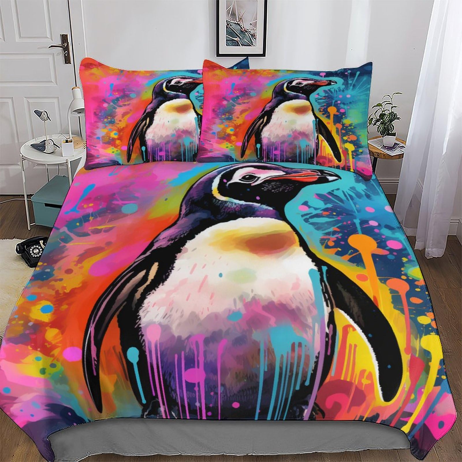 Pazzk Boys Penguin Duvet Cover Set Microfibre Soft Quilt Covers 2 Pieces Hotel Quality Bedding Comforter Cover With Pillowcase For Girls And Teenagers Single (135X200cm)