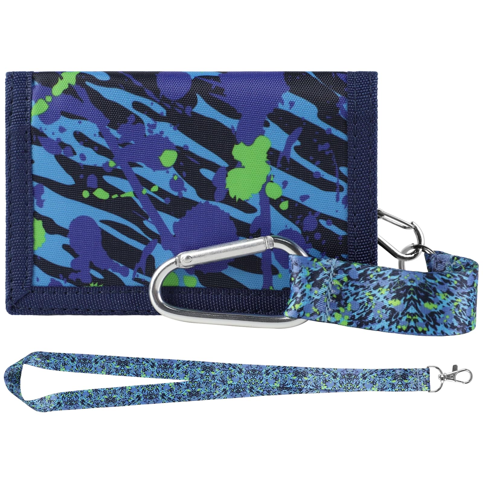 Portefeuille pour Adolescents, Porte Monnaie Enfant Pliable avec Mousqueton, Lanière de Cou, pour Garçons Filles Cadeau Danniversaire détudiant