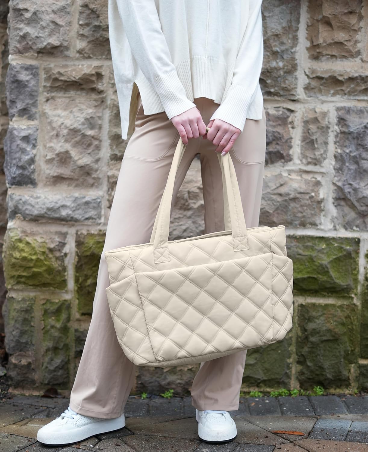 Tote Bag for Women, Lightweight Puffer Tote Work Bags with Compartments for Travel, Quilted Shoulder Bag with Zipper - Image 2