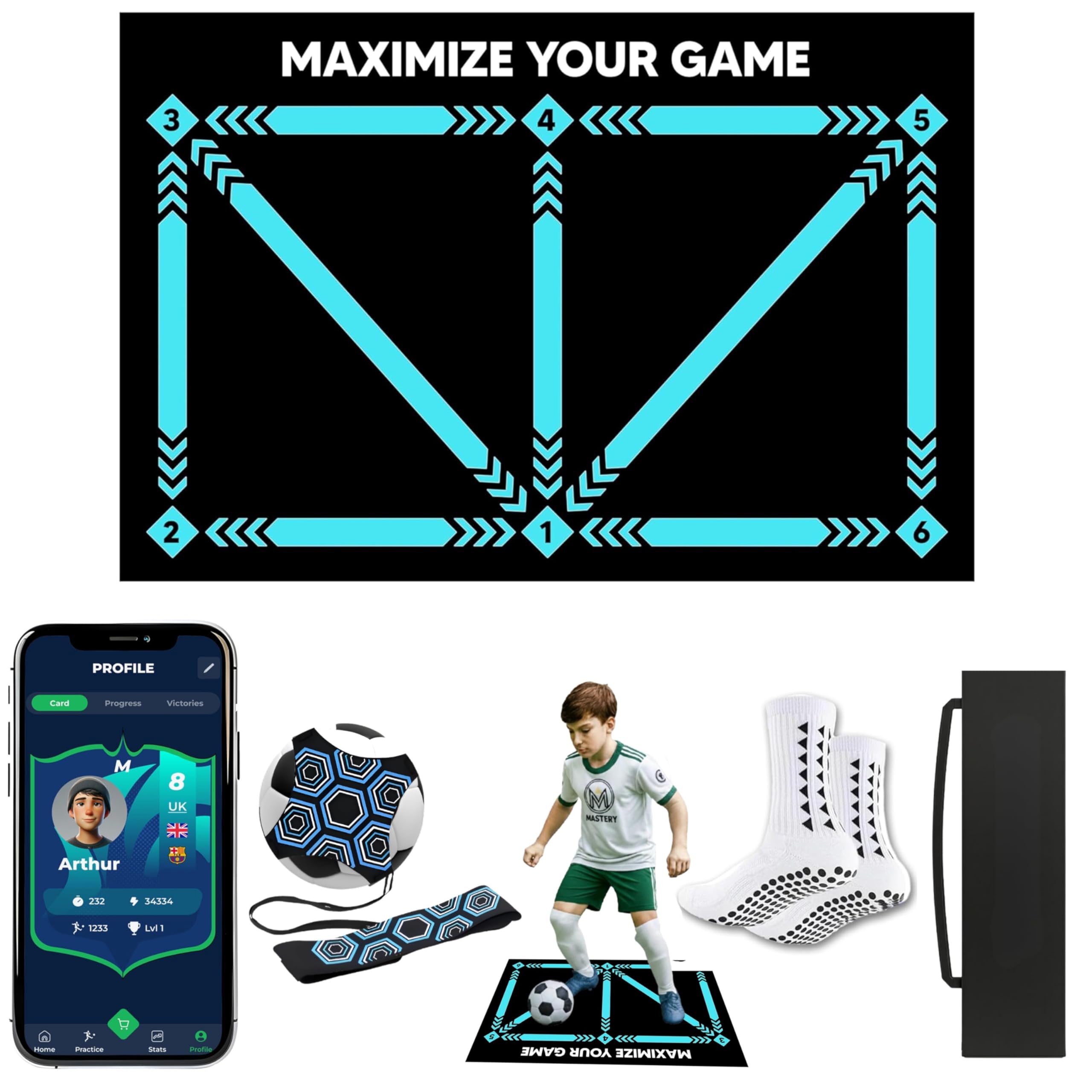Spurs Football Training Mat - Soccer Mastery Skills XL 90 x 60 cm, regalo per ragazzi | Pro Dribble, controllo della palla e giochi antistress per