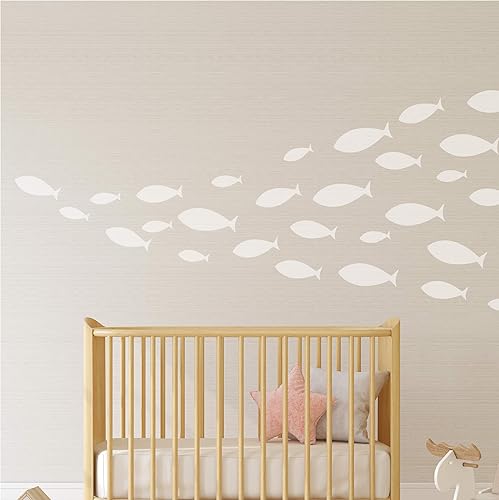 Miniatura 3 de Vinilo adhesivo de pared con diseño de pez oceánico, bajo el mar, para habitación de los niños, dormitorio, baño, cuarto de bebé, color blanco