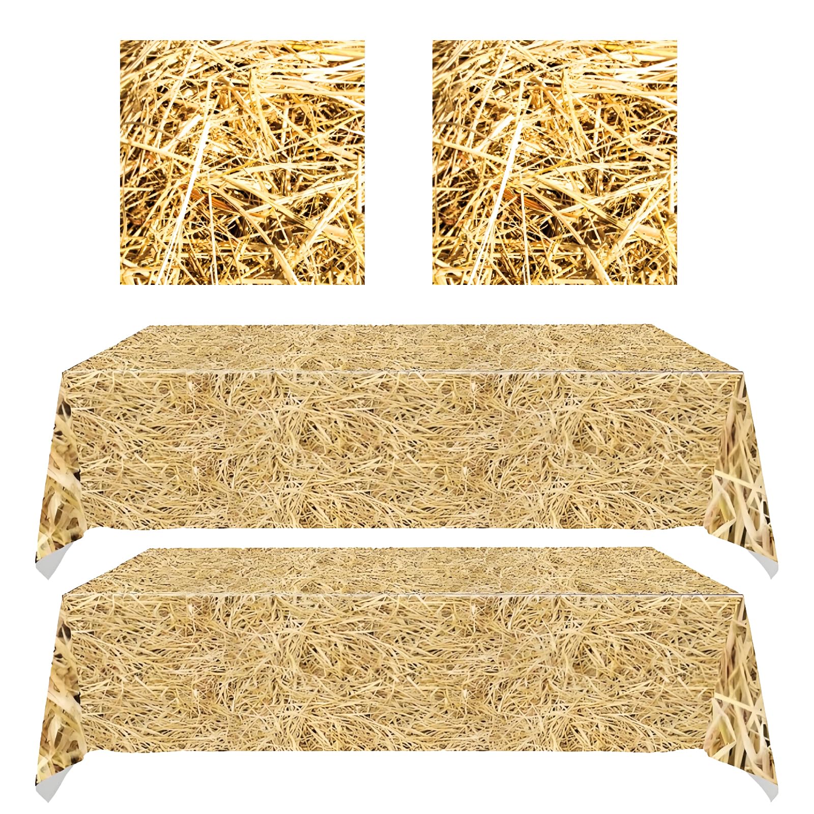 Rustic Straw Print Heavy-Duty Disposable Paper Table Covers For Western Farm Cowboy Themed Events - Complete Set With Matching Napkins For Birthday Picnic BBQ Barn Gatherings And Afternoon Tea Parties