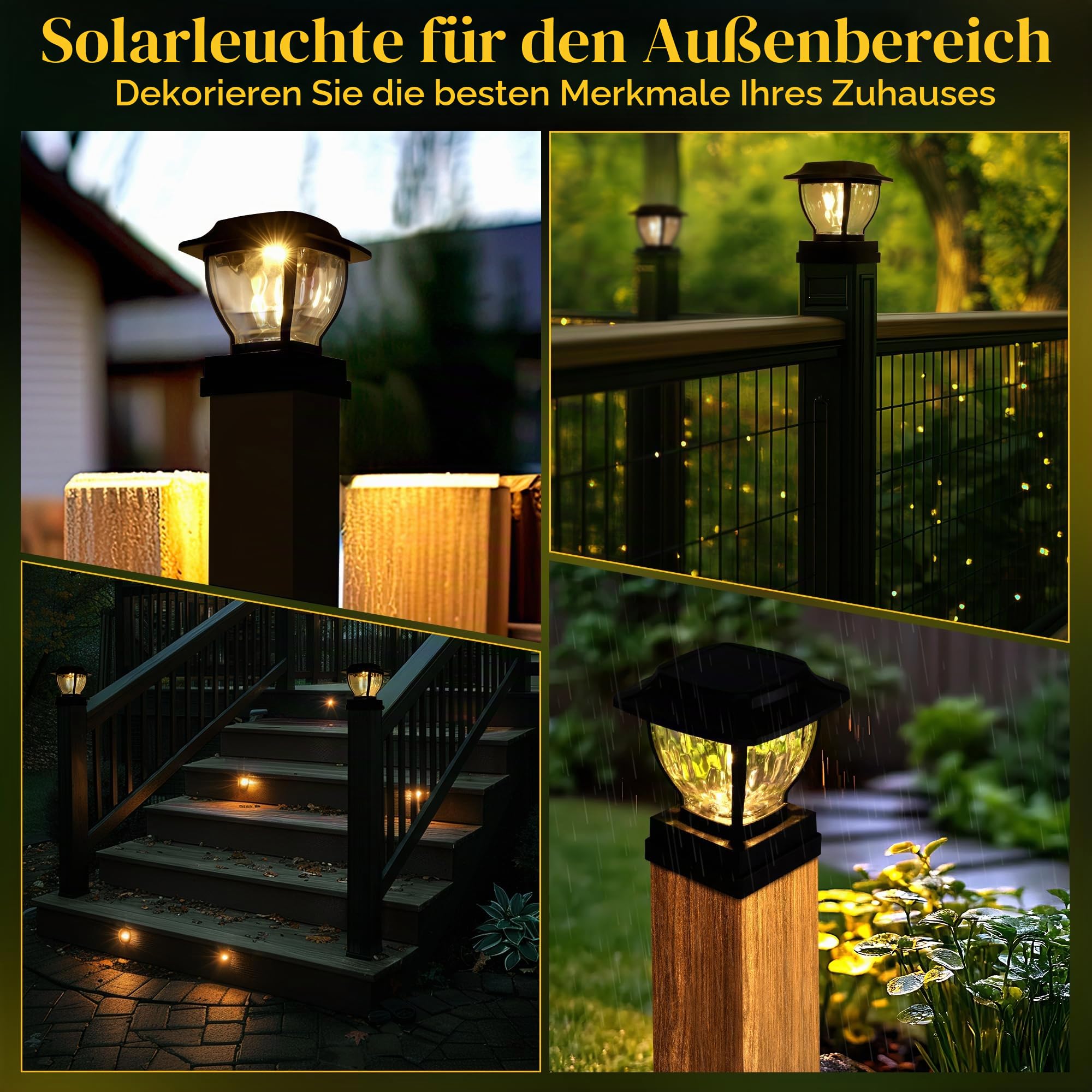 TOSHIN Solar Pfostenkappen Licht, LED Pfostenleuchte Außen, 2 Modi Solar-LED-Wegleuchten für den Außenbereich für Garten, Terrasse, Landschaft, Gehweg (4 Stück, Warmweiß)