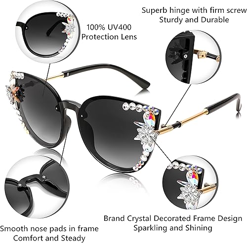 Miniatura 4 de FEISEDY Gafas de sol de diamante para mujer, ojo de gato, lentes degradadas de gran tamaño, gafas de sol vintage brillantes B2964