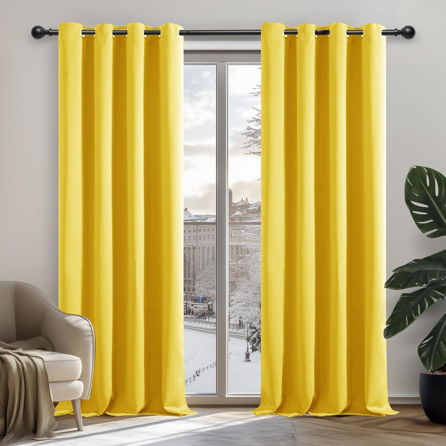 Rideau Voilage Thermique 160x165 Cm - Blanc, Isolant Anti-froid Et Anti-bruit, Avec œillets