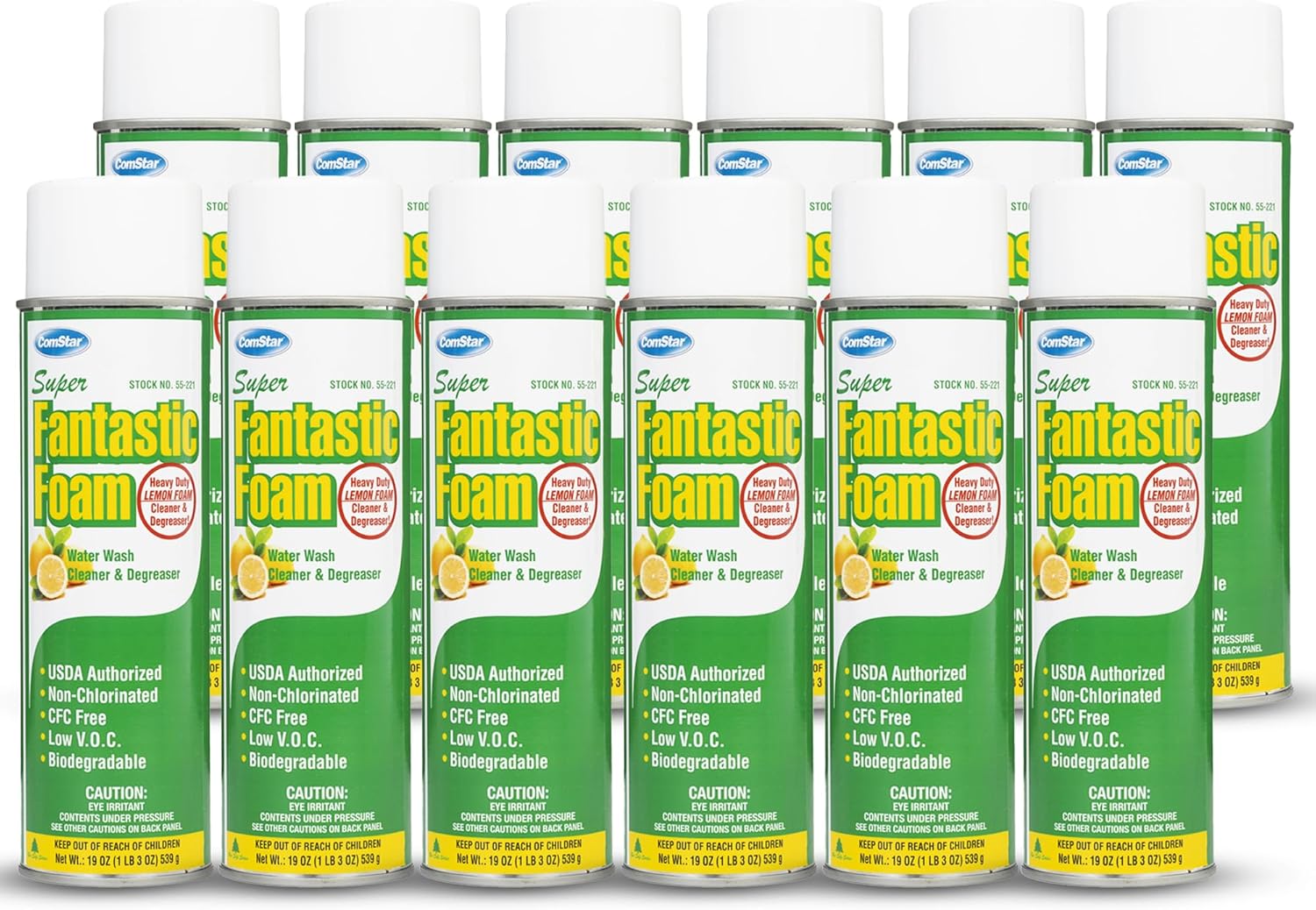 ComStar Super Fantastic Foam, 20 Ounce Aerosol, Heavy Foaming Water Rinse Degreaser, Safe Non-Corrosive Formula, Low VOC, Non-Chlorinated, CFC Free, Great for Engines, Garage Floors (Pack of 12)