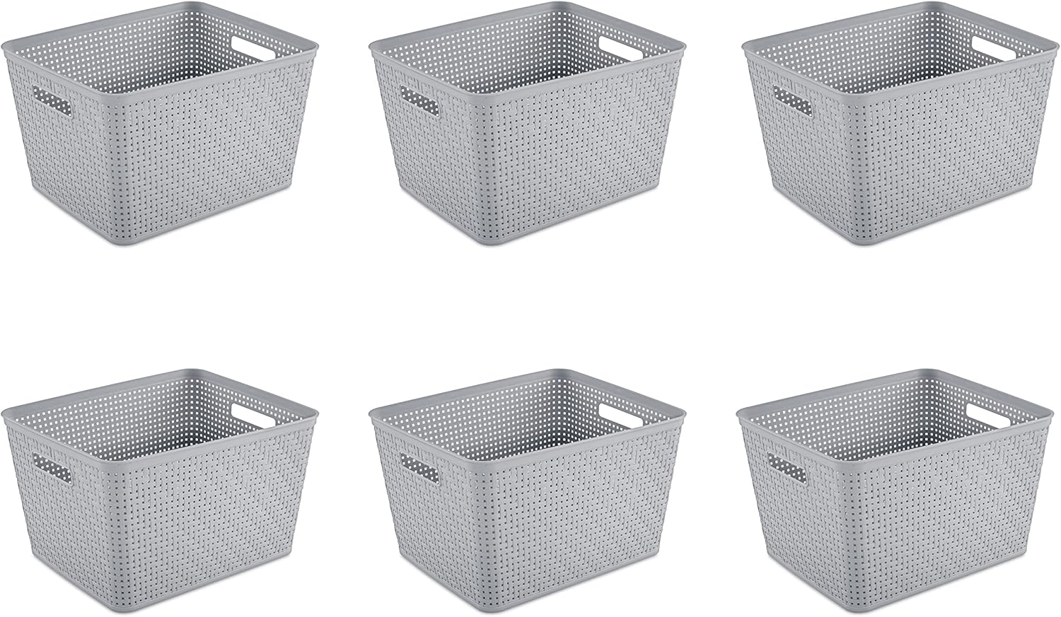 Sterilite Tall Basket, Plastic Decorative Storage Basket for Organizing the Classroom, Closet, Bedroom, and Laundry Room, Gray, 6-Pack
