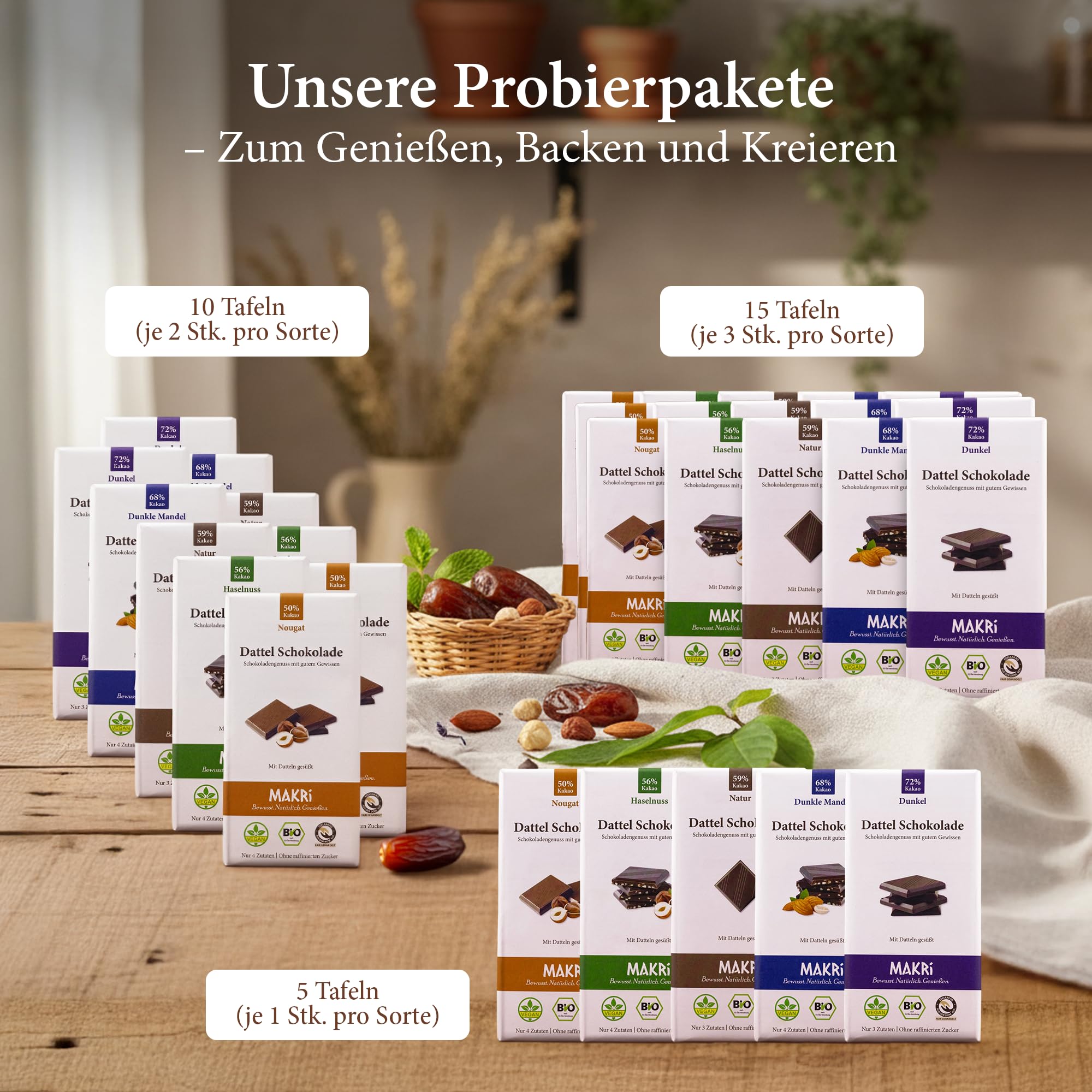 MAKRi® BIO Dattel Schokolade Probierpaket (5 Sorten) | Mit Datteln Gesüßt | Dattelschokolade Ohne Raffinierten Zucker | Vegane & Dattelsüsse Bio, Fair Gehandelt (10)