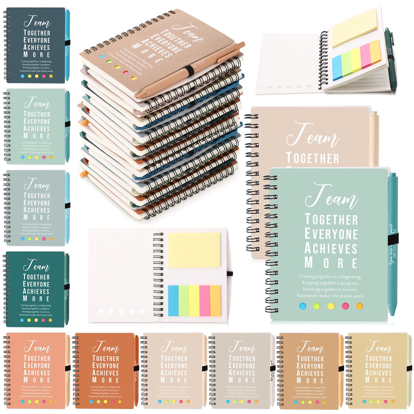 Jetec Juego de 25 cuadernos inspiradores en espiral con bolígrafos de agradecimiento para empleados, regalos de agradecimiento para el regreso a clases (color curativo, equipo)