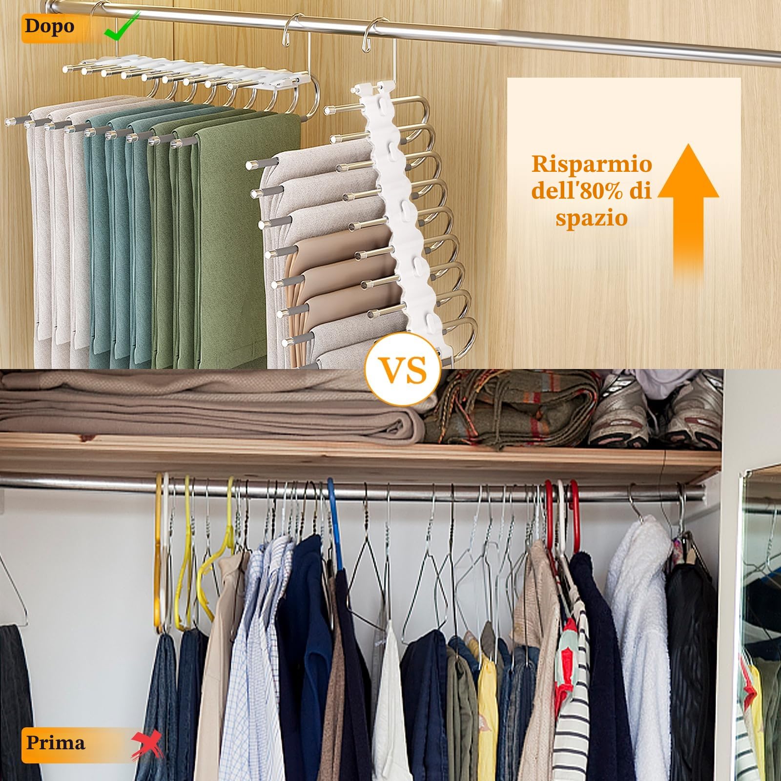 9 in 1 Grucce Pantaloni, 2 Pezzo Grucce Pantaloni Salvaspazio, Antiscivolo Appendini Armadio, Appendini Pantaloni Magici, Appendini Portatili Multifunzionali per Jeans, Sciarpa