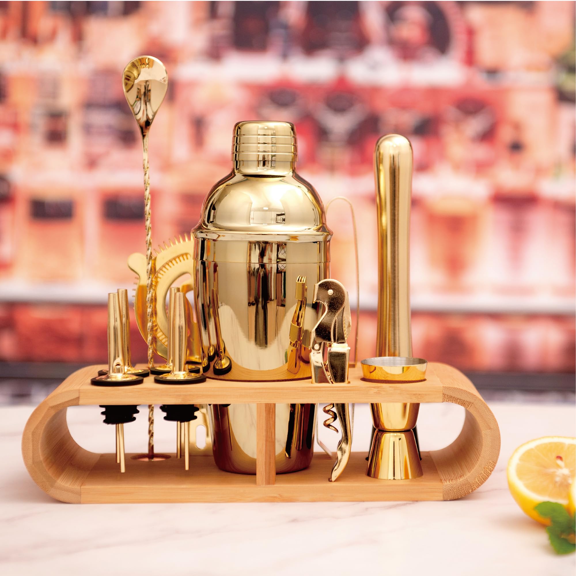 JNWINOG Juego de 12 coctelera de acero inoxidable para barman de 18.5 onzas, juego de cóctel de mezcla de cócteles, kit de preparación de bebidas, bar profesional y herramientas de bar para el hogar