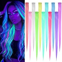 11 PCS Glow In The Dark Hair Accessories, Neon Hair Extensions, Colored Clip In Hair-Extension Multi Colored Rainbow-Hair Extensions for Women 7.87 In