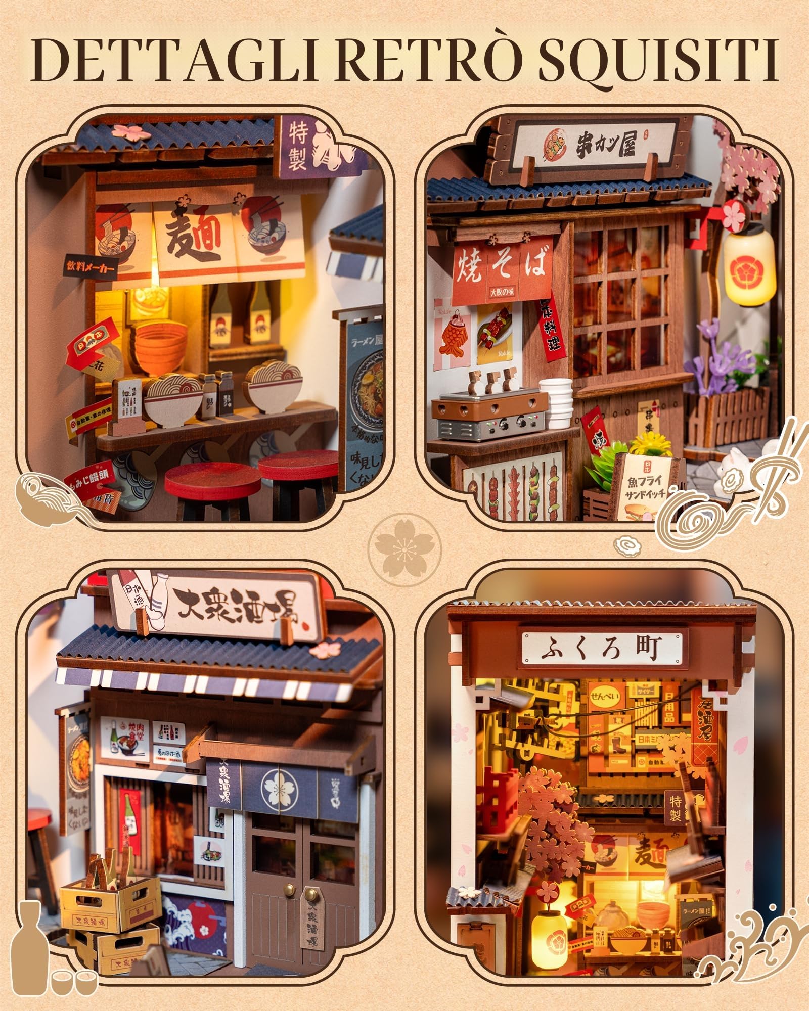 ROBOTIME Book Nook Japan Sakura Wine Alley, Booknook Diorama Casa delle Bambole in Legno, Decorazione della Libreria Regali per Adulti e Adolescenti