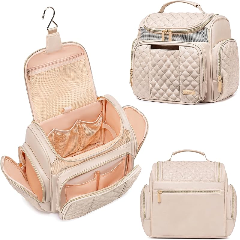Necessaire Tealari em couro sintético xadrez com gancho, compartimentos e bolso transparente para celular
