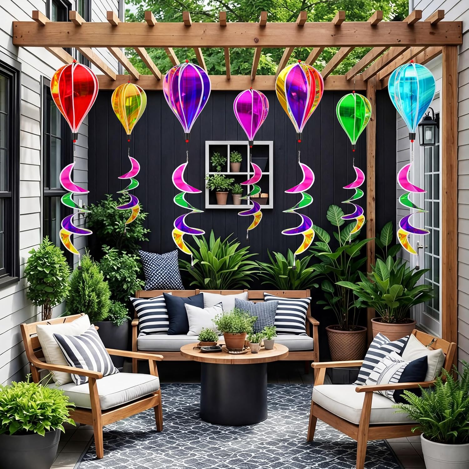 7 Pack Hot Air Balloon Decorations Hot Air Balloon Rainbow Wind Spinners for Yard Collapsible Colorful Hanging Garden Decor for Outdoor Yards Garden Decorative to Scare Birds