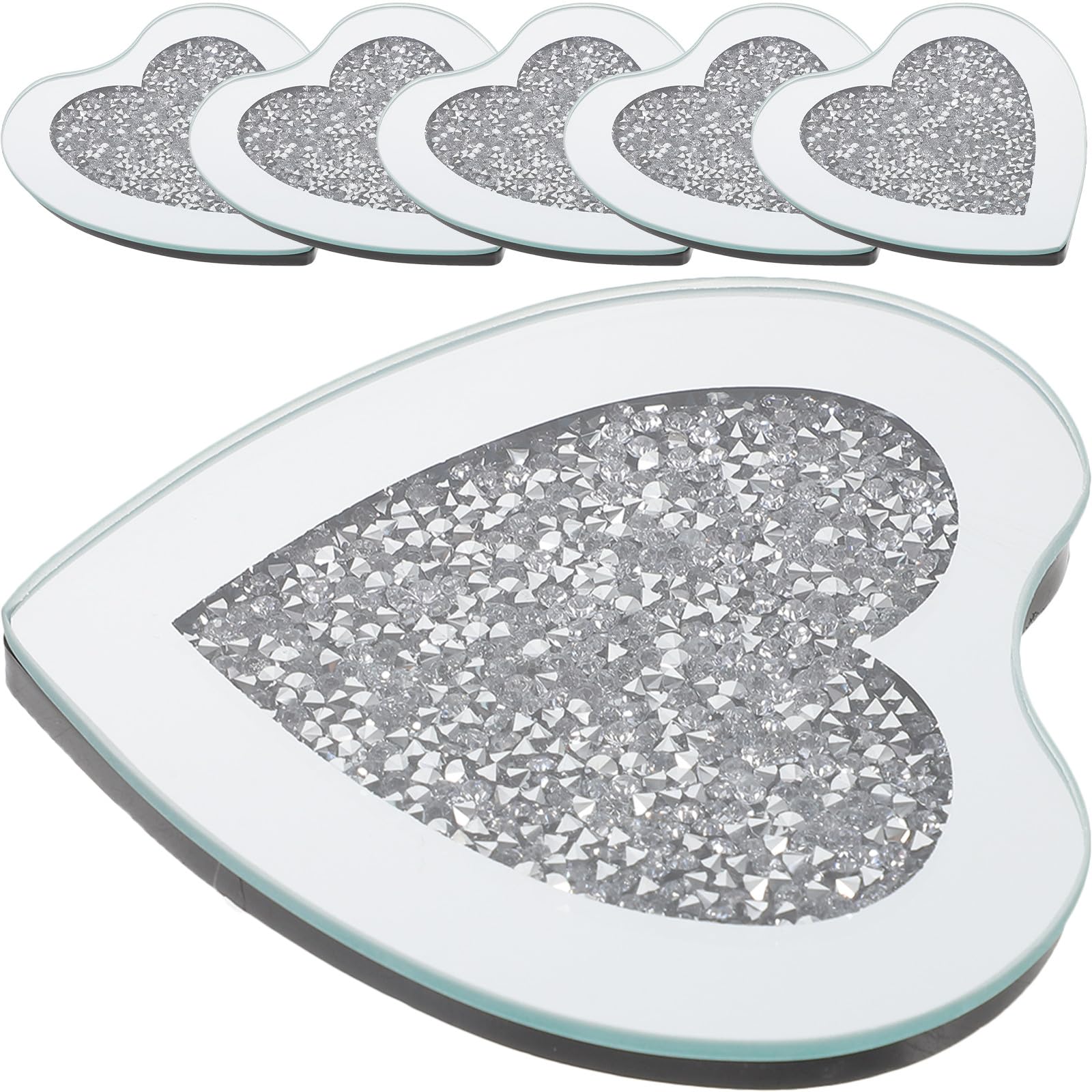 Posavasos de Vidrio Resistentes al Calor Rayaduras en Forma de Corazón Juego de 6 Color Plata Elegante Ideales para Hotel y Restaurante