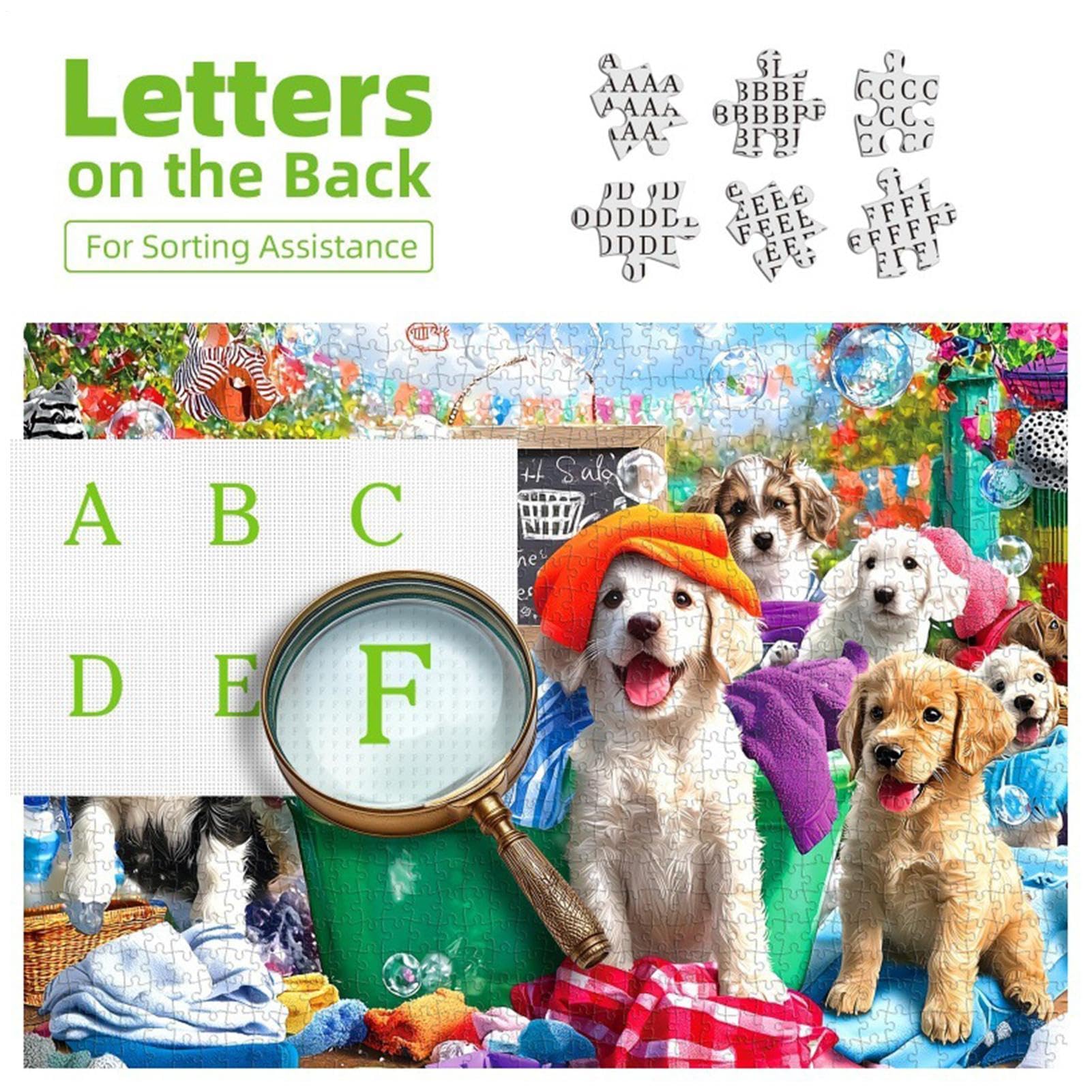 Puzzle dla zwierząt Zabawna Gra w Temacie Psiego Prania | Puzzle 1000 elementów z literami na odwrocie Dla seniorów kobiet i mężczyzn dekoracja do domu