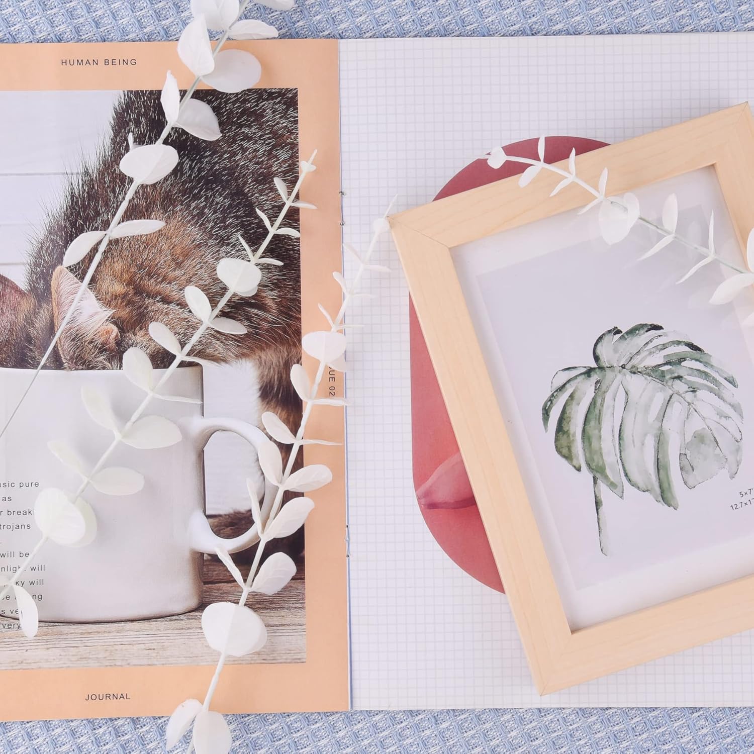 FEQO 36 Pcs White Eucalyptus Stems Artificial Leaves Faux Eucalyptus Stems Branches 15 inch for Wedding Bouquet Home Decor - Image 3