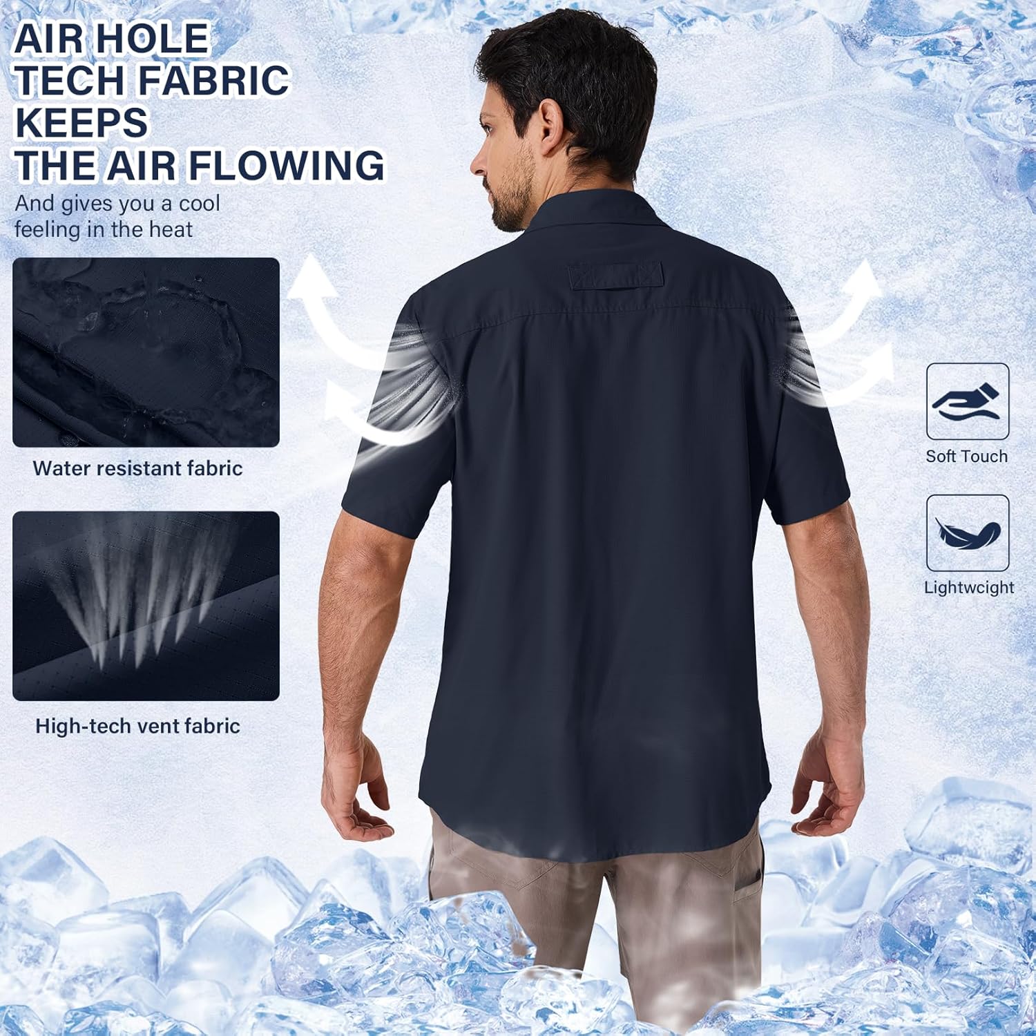 linlon Safari Shirt Men Short Sleeve UPF 50 UV Sun Protection Quick Dry Hiking Fishing Shirts - Image 6