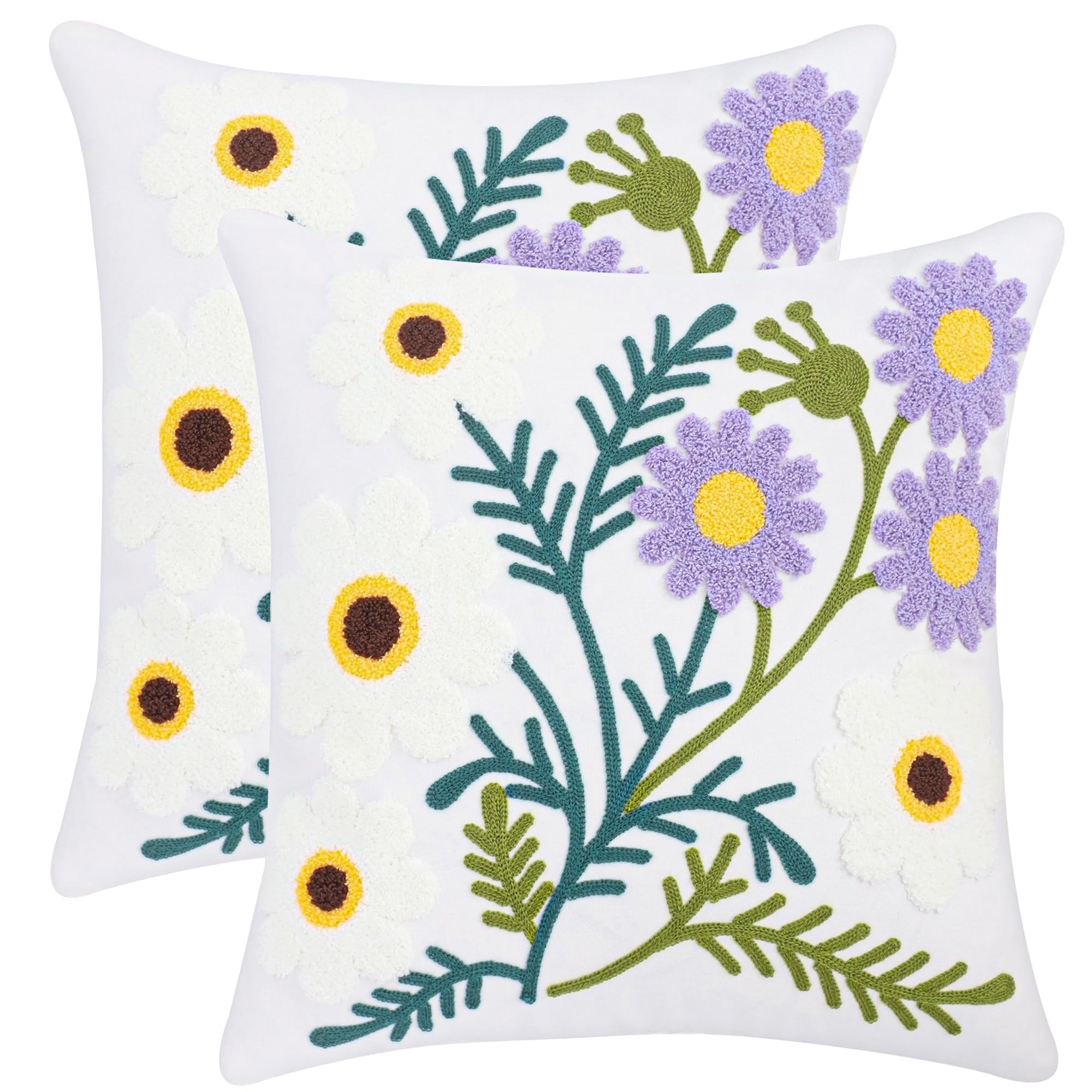 Housse de coussin decorative 45x45 cm lot de 2 violet blanc Tosleo pour chambre et voiture