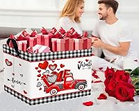 Vista 6 de Cesta para el día de San Valentín para niños, con forma de corazón, contenedores de almacenamiento vacíos para regalos con asas, decoración