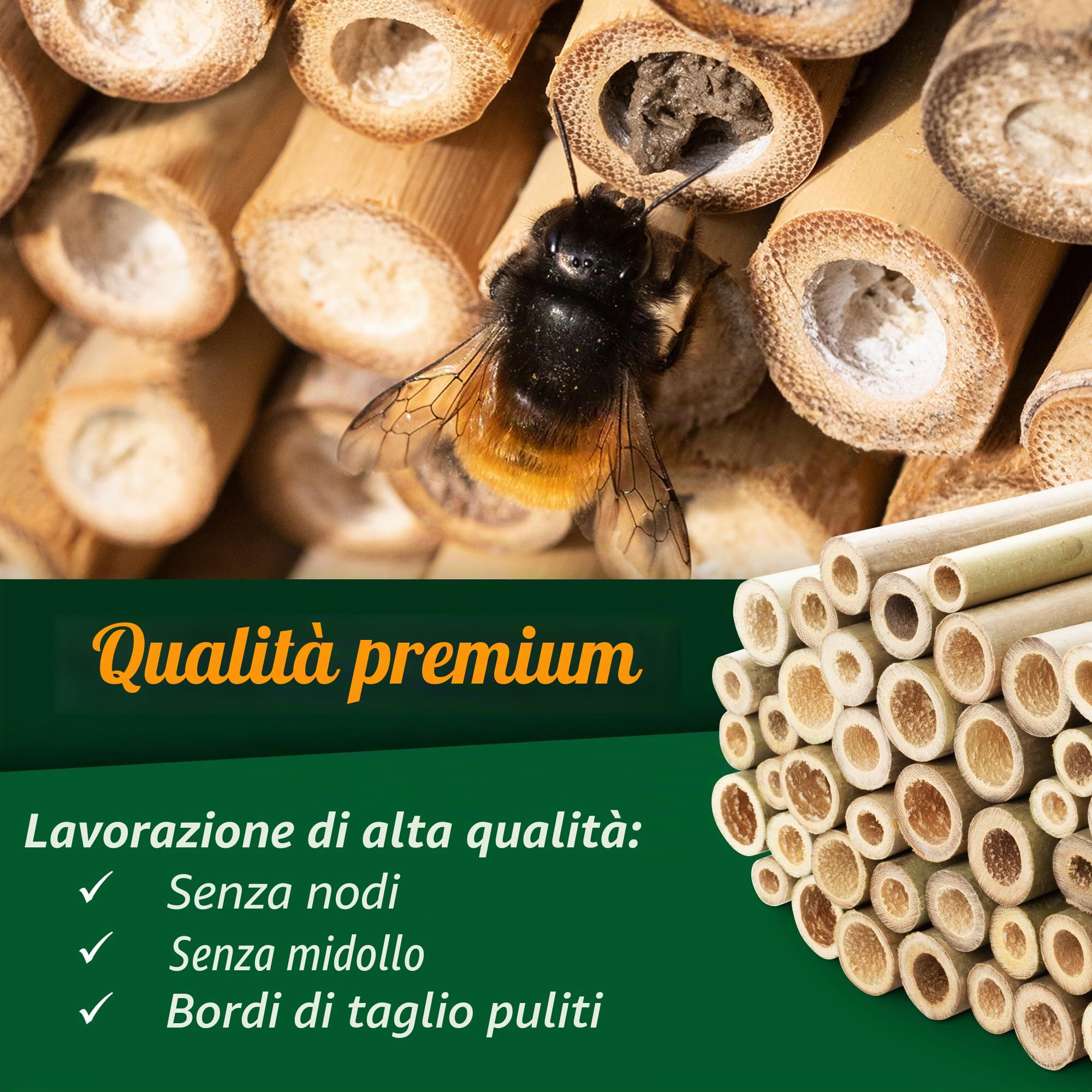 GARDIGO® Tubi in Bambù per Hotel per Insetti Premium - 300 Pz. Canne Bambù | per Nido di Api | Senza Segni, Bordi Puliti | Accessori Casa per Insetti | Hotel per Api | Bastoncini di Legno