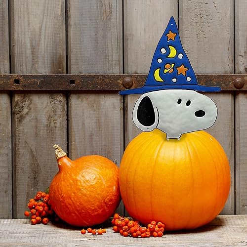 Miniatura 2 de ProductWorks Peanuts - Estaca de jardín con diseño de calabaza a presión de 10 pulgadas (sombrero de mago Snoopy)