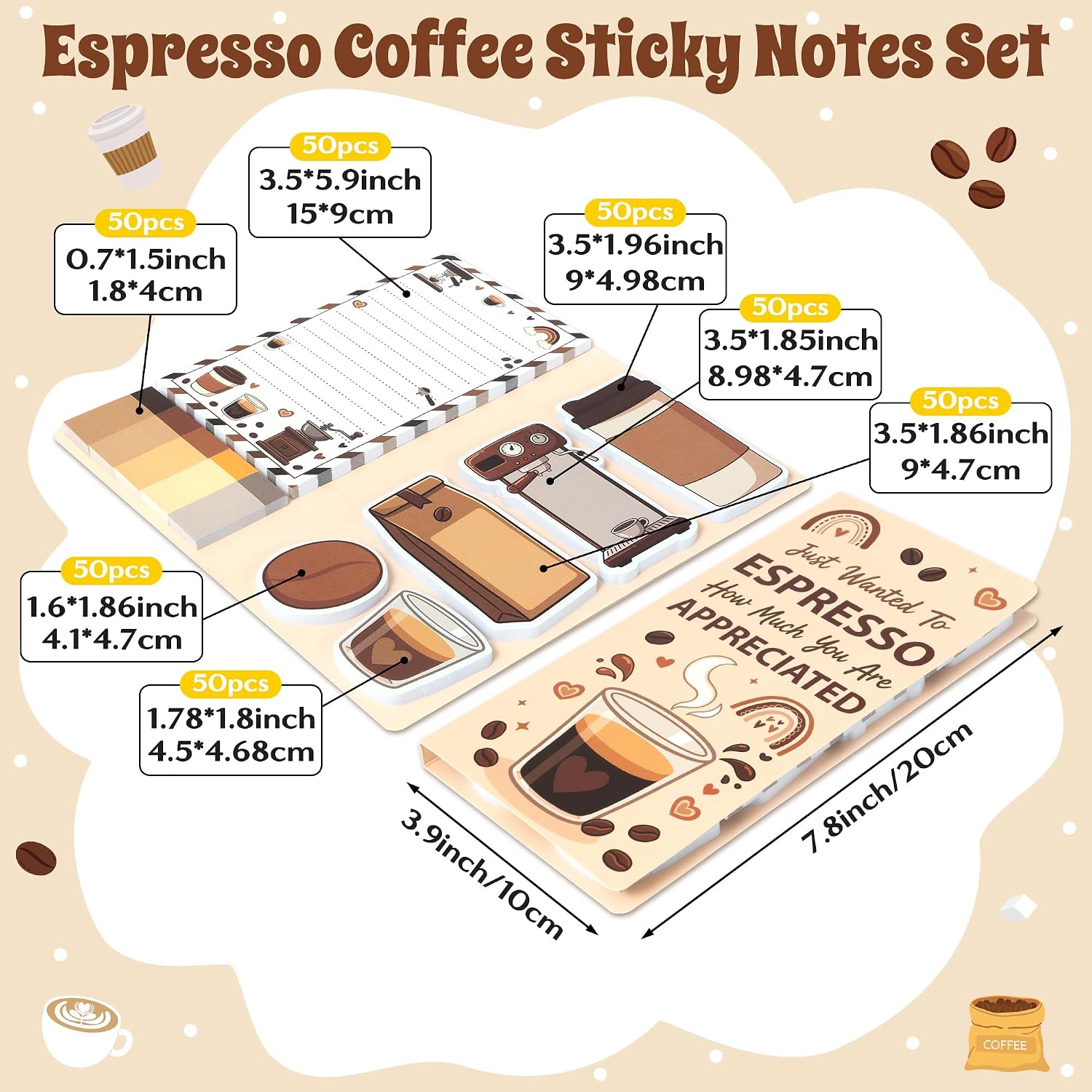 B1ykin Sticky Notes Set - 550 Sheets Memo Writing Pad Espresso Lover Design image 2