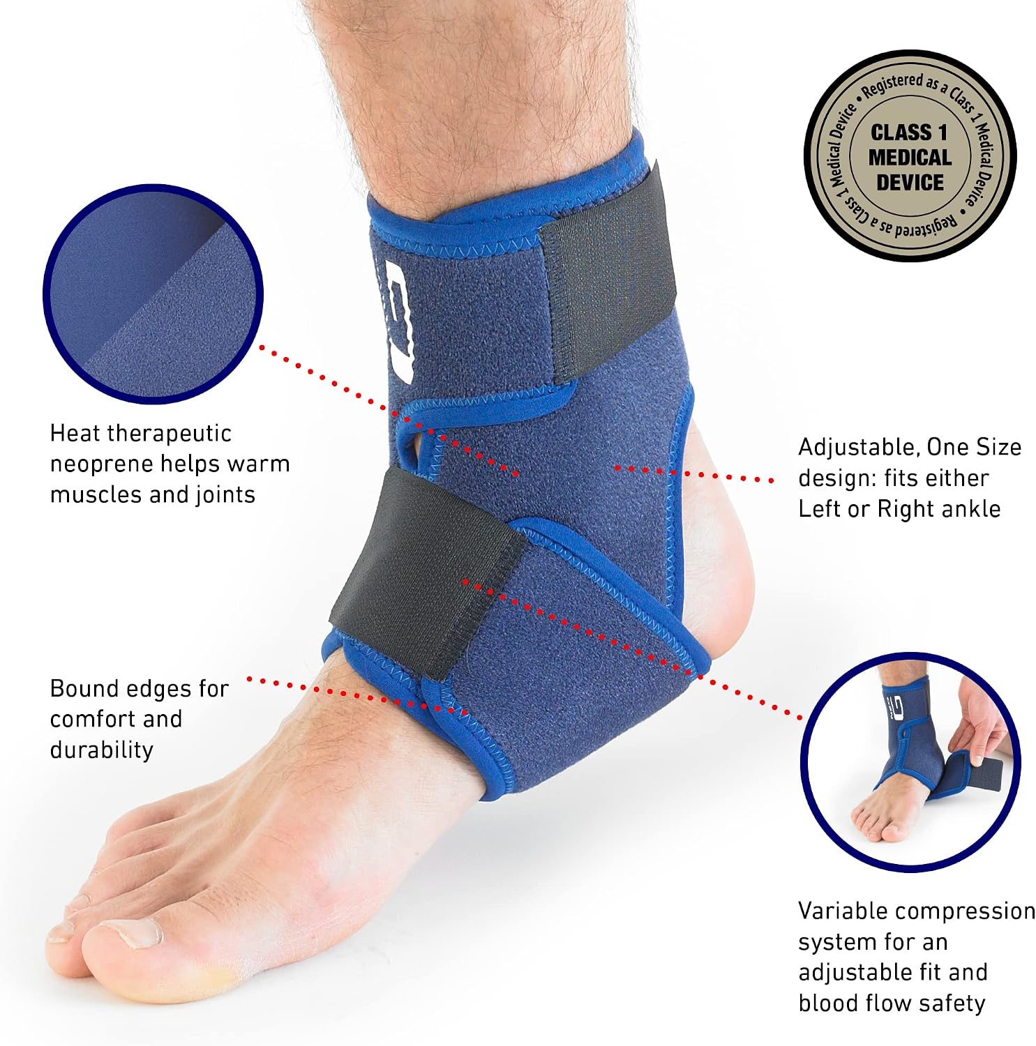 Neo-G Ankle Brace for Sprained Ankle, Weak Ankles, Ligament Damage, Ankle Brace for Arthritis - Adjustable Compression Neoprene Ankle Support - One size - Class 1 Medical Device