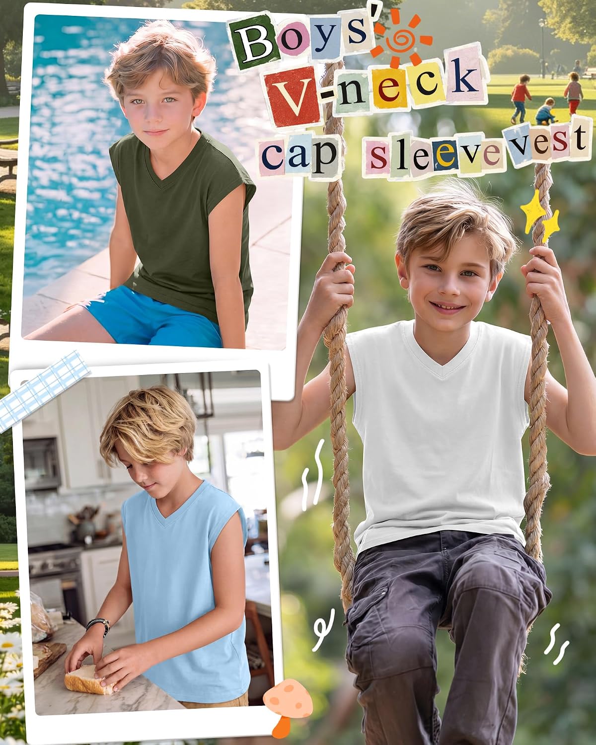 5 Pcs Boys Tanks Cap Sleeve T Shirts