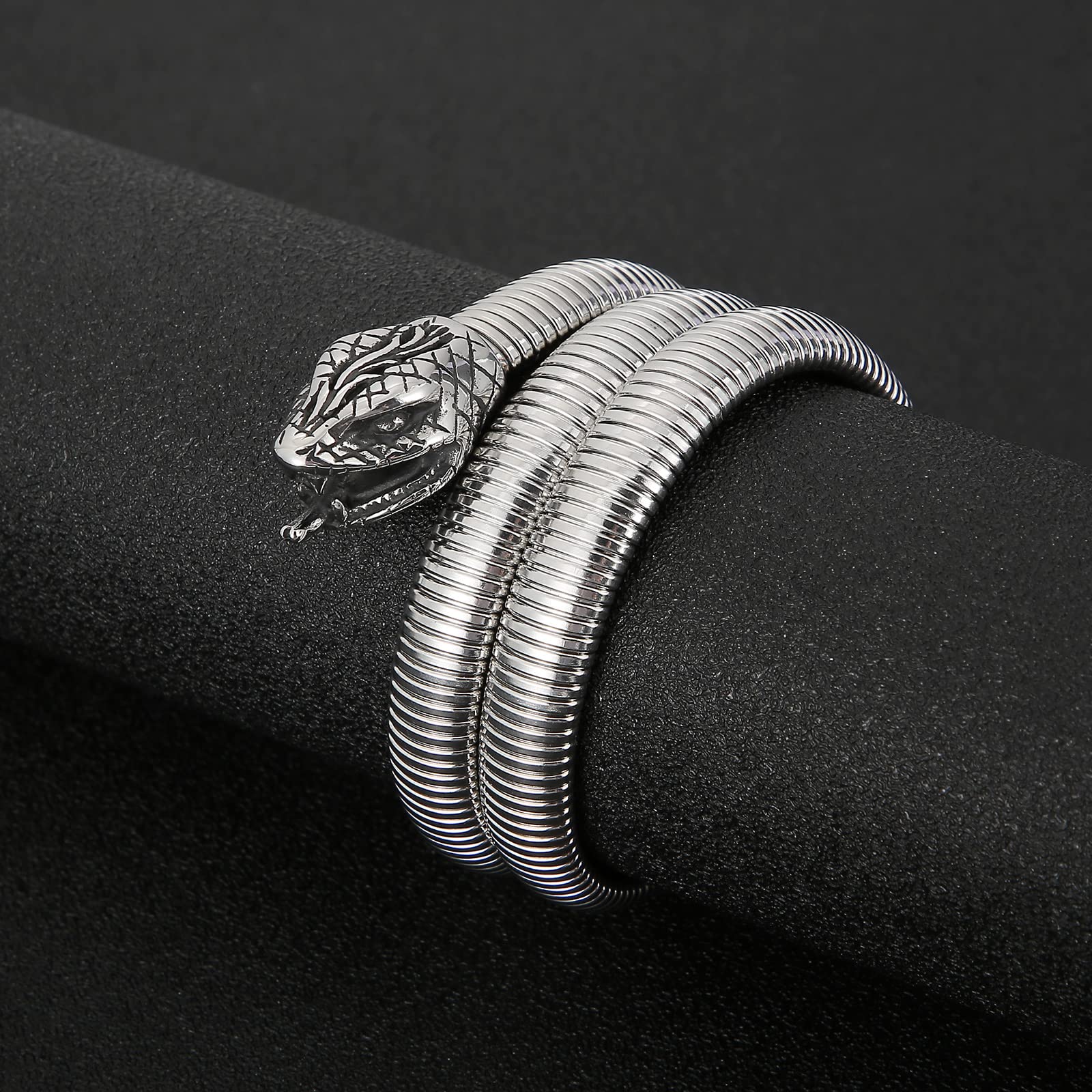 Brazalete de acero inoxidable con cabeza de serpiente para hombres y mujeres, estilo gótico, estilo retro, joyería, Acero inoxidable, No es una piedra preciosa 4