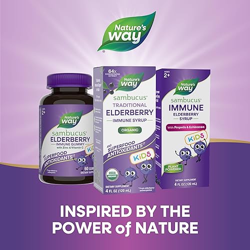 Miniatura 8 de Nature's Way Sambucus - Jarabe orgánico de saúco para niños, extracto de saúco negro, gran sabor, sin gluten, 4 onzas líquidas