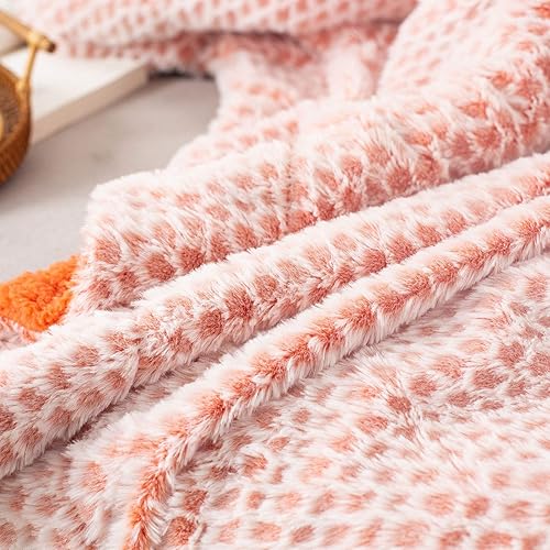 Miniatura 4 de GONAAP Manta mullida de piel sintética, color naranja, súper suave y acogedora manta lanuda para sofá o cama (doble naranja, manta de 50 x 60