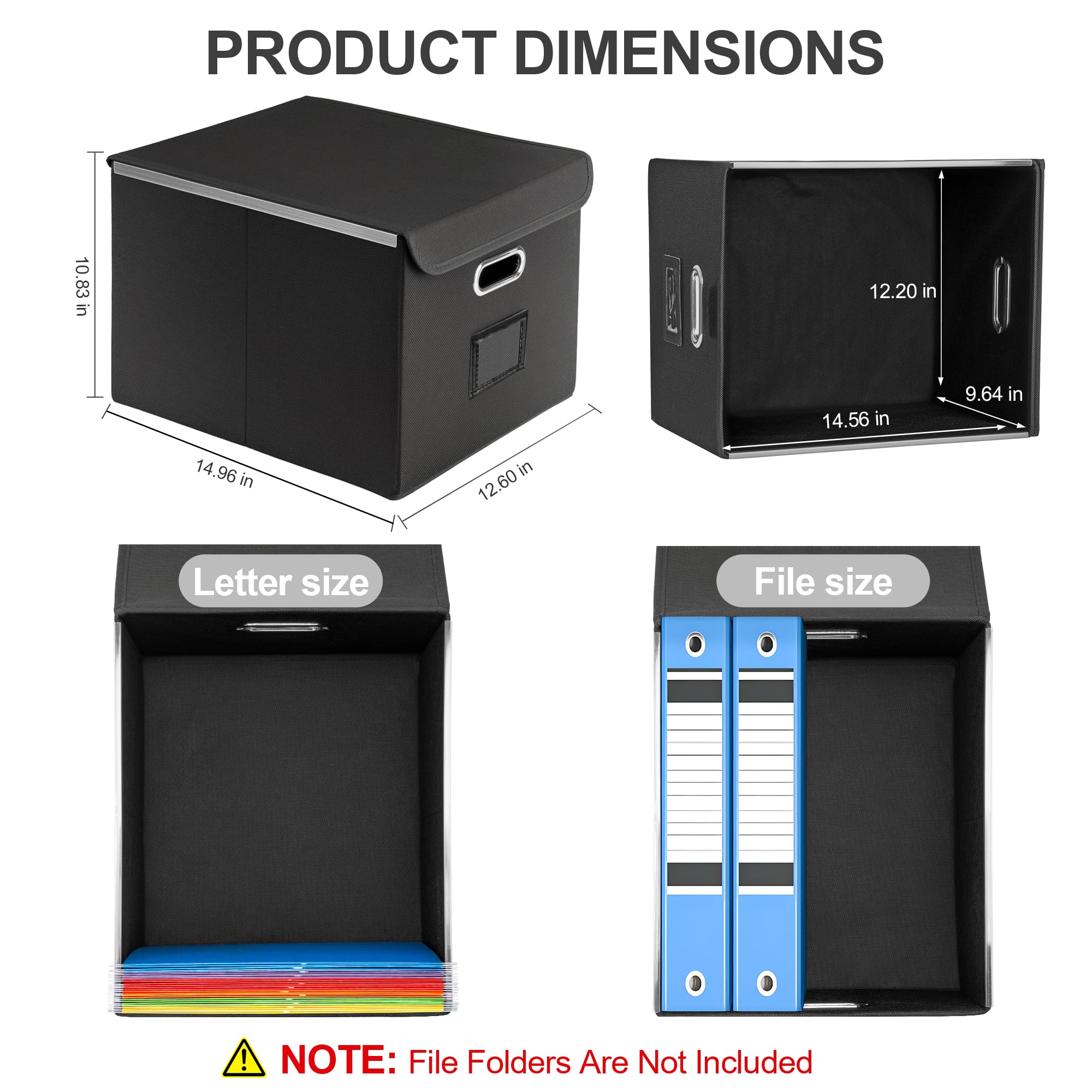 Collapsible File Box with Lid & Plastic Slide - Hanging Document Organizer for Office/Home, 14.96x12.6x10.83 Inch,Black, 1 Pack (No Folders Included)