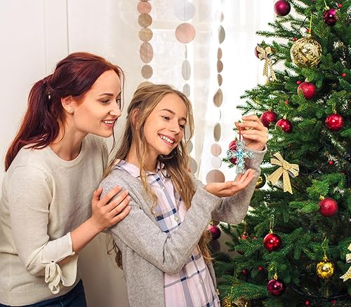 Miniatura 3 de Adorno de Navidad con cruz azul para árbol de Navidad, cruz de metal, cristiano, religioso, adornos de Navidad, decoraciones de recuerdo de cruz,