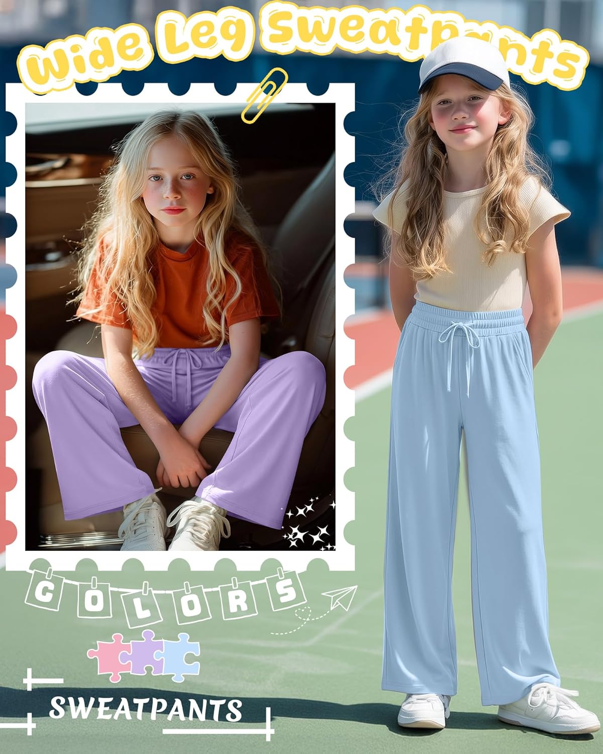 3 Pack Girls' Wide Leg Pants with Pockets Drawstring Baggy Casual Sweatpants Kids Loose Soft Summer Pant 5-14 Years