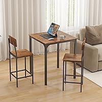 Vista 9 de HOMCOM 3 Piece Industrial Counter Height Dining Table Set, Bar Table & Chairs with Steel Legs & Footrests, Black