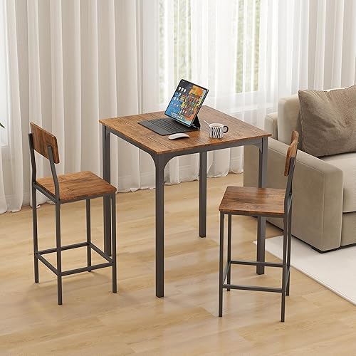 Miniatura 9 de HOMCOM 3 Piece Industrial Counter Height Dining Table Set, Bar Table & Chairs with Steel Legs & Footrests, Black