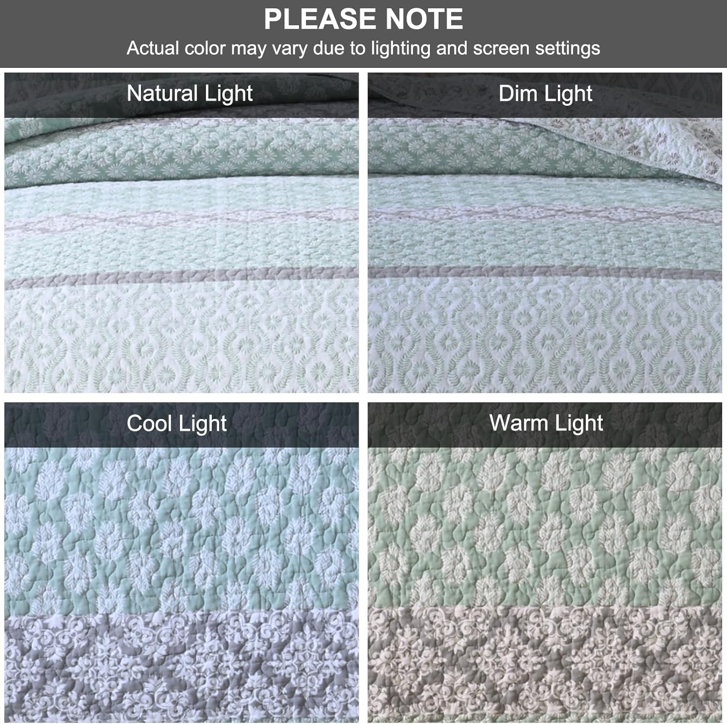 SahSahCasa Quilt King Size, King Quilt Set, 100% Cotton Floral Quilt, King Quilt Bedding Set Bedspreads, Patchwork Reversible Lightweight Comforter Bed Spread for All Season, Green/Gray - Image 7