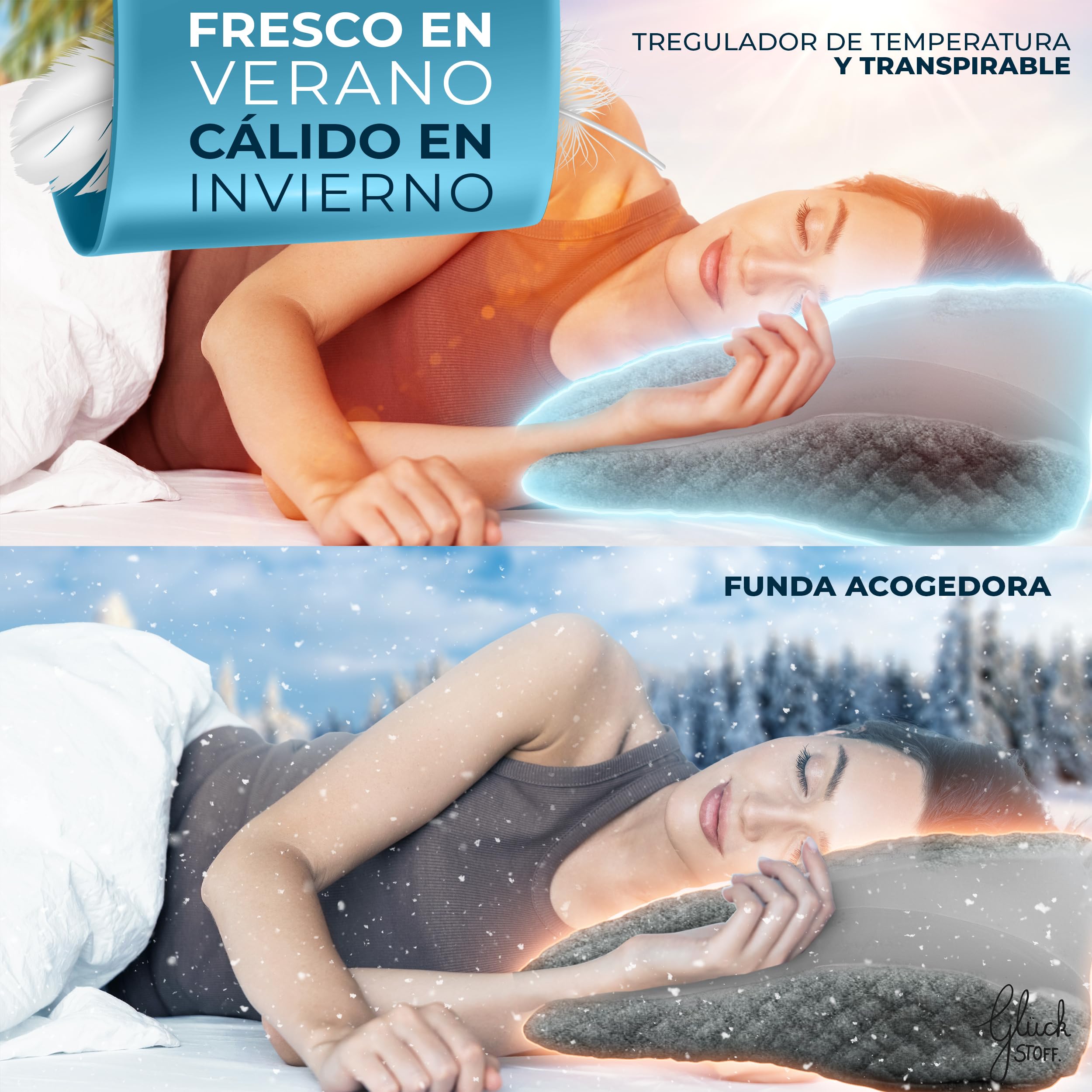 Glückstoff® Almohada de Memory Foam [para Todas Las Posiciones DE Descanso] – Almohada Ergonómica de Memory Foam – Almohada Suave para Cabeza y Cuello – Almohada Transpirable con Funda de Bambú