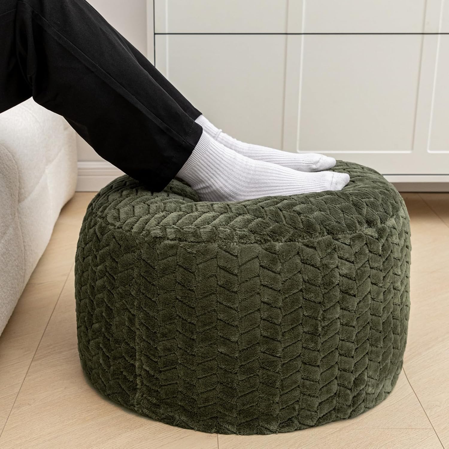 Asuprui Pouf Ottoman Stuffed Ottoman Foot Rest with Filler Floor Pouf Floor Bean Bag Foot Rest Storage for Living Room Bedroom Green