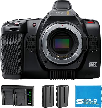 Blackmagic Design Pocket Cinema Camera 6K G2 CINECAMPOCHDEF6K2 Power Bundle Includes Two 2 Additional NP-F570 Batteries, Dual Battery Charger, and SolidSignal Microfiber Cloth
