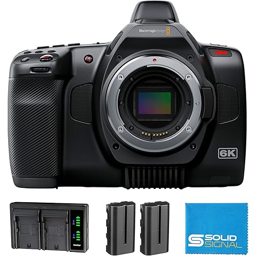 Blackmagic Design Pocket Cinema Camera 6K G2 (CINECAMPOCHDEF6K2) Power Bundle – Includes Two (2) Additional NP-F570 Batteries, Dual Battery Charger, and SolidSignal Microfiber Cloth