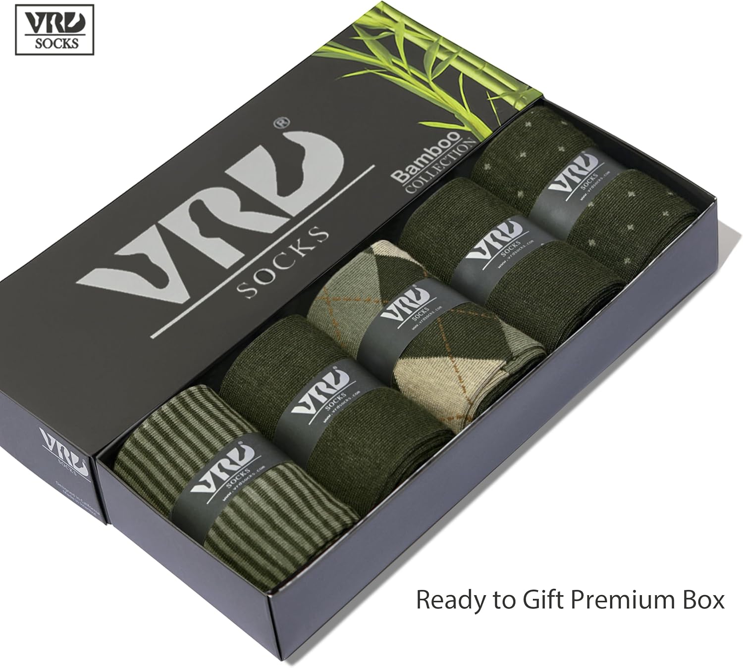 VRD Men’s Dress Socks Bamboo Rayon 5-Pack Crew Socks Fits Shoe Size 8-13 Gift Box - Image 2