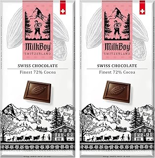 Milkboy Swiss Chocolates Dark Chocolates - 72% Cocoa, Made in Switzerland, Dairy Free, Vegan, Gluten-Free, Non-GMO, Kosher, Sustainably Farmed, European Chocolate - 3 oz, Pack 2