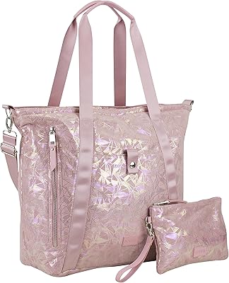 BODHI Township Tote with Removable Zipper Wristlet and Adjustable Crossbody Strap-Pink Geo