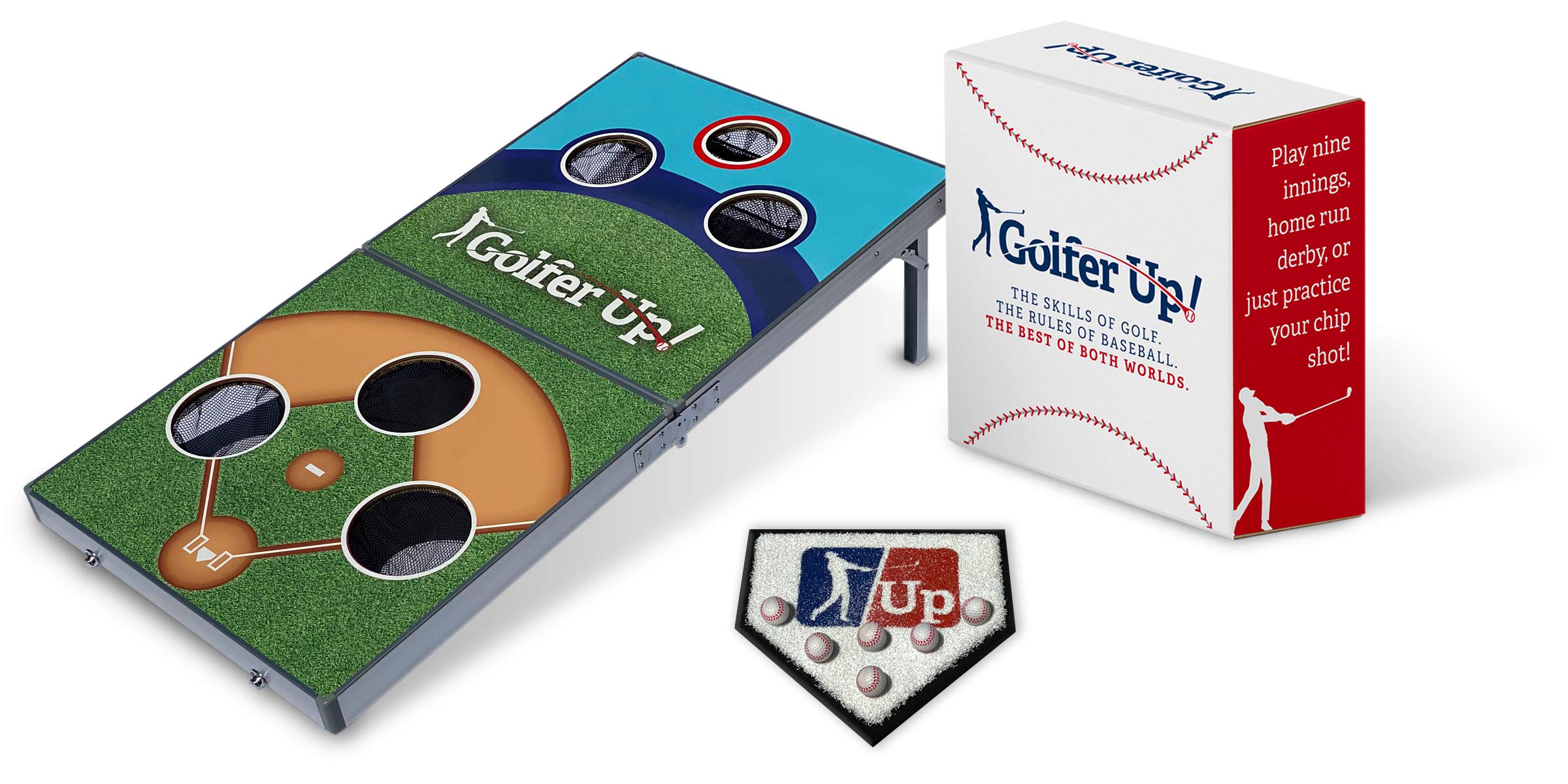 Amazon.com: GOLFER UP! - Indoor/Outdoor Chipping Game; Using The Skills of  Golf and Following The Rules of Baseball! Game Comes with 1 Folding Board,  6 Foam Balls, 1 Custom Home Plate Chipping