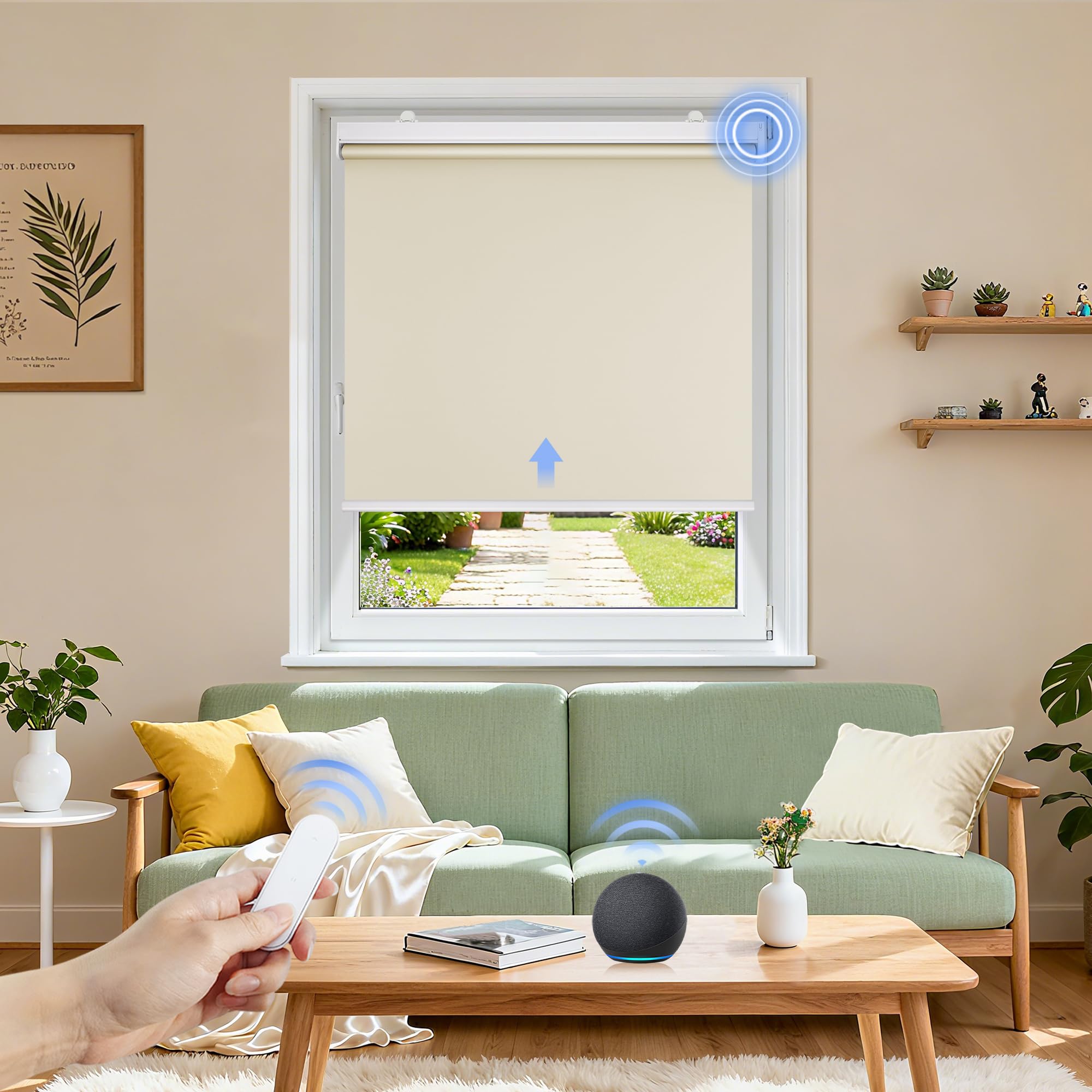 Grandekor Elektrische Rollos Innen, Verdunklungsrollo ohne Bohren mit Fernbedienung & Leiser Motor,Smart Rollo für Fenster Innen mit Metal Klemmträger,Thermorollo Sonnen-& Sichtschutz